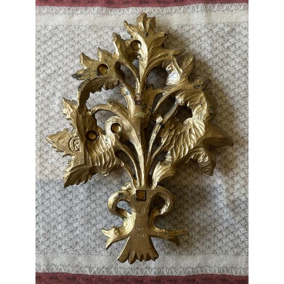Vintage Wall Decor Golden Flowers made in Italy hanging art country bouquet 14” - Picture 2 of 14